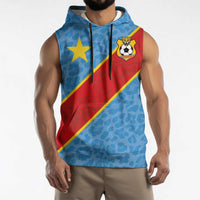 Custom DR Congo National Football Sleeveless Hoodie Leopards Power - Wonder Print Shop