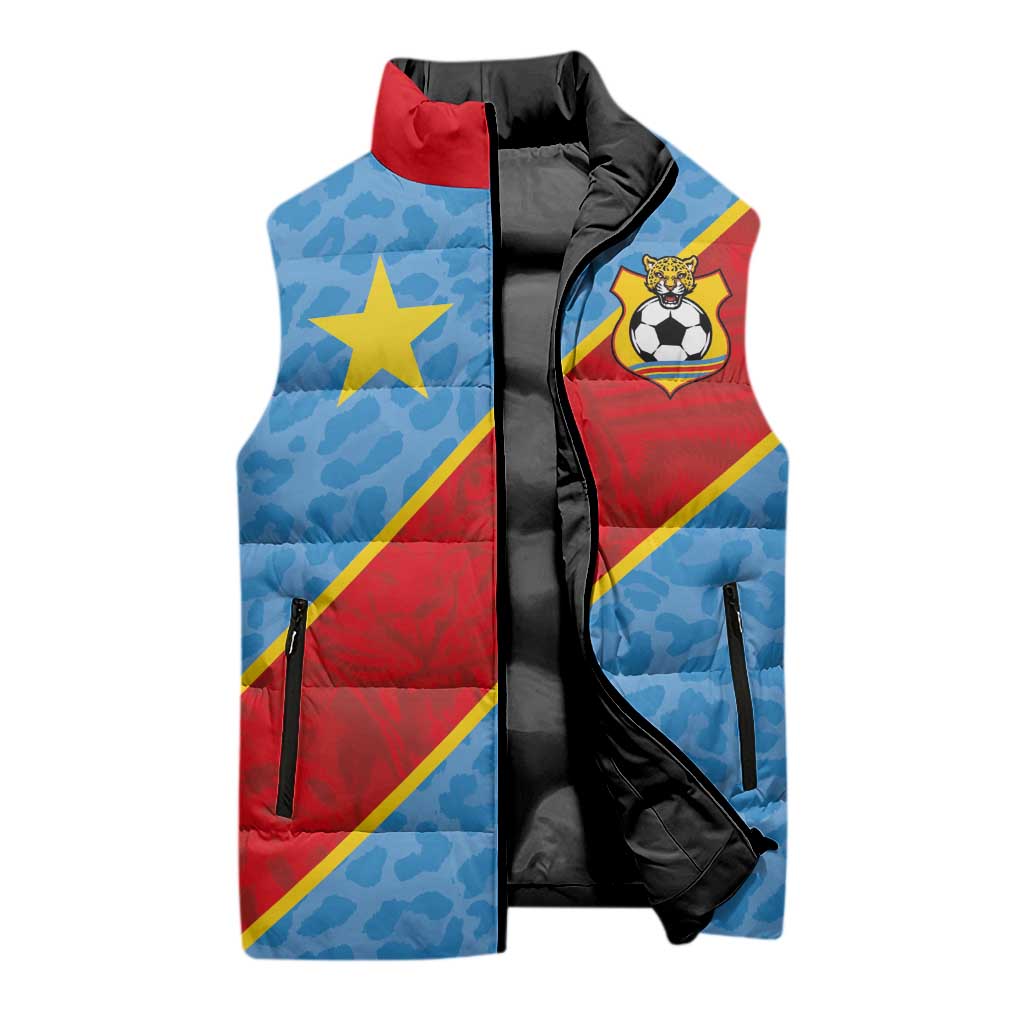 Custom DR Congo National Football Sleeveless Puffer Jacket Leopards Power - Wonder Print Shop