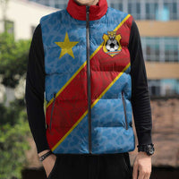 Custom DR Congo National Football Sleeveless Puffer Jacket Leopards Power - Wonder Print Shop