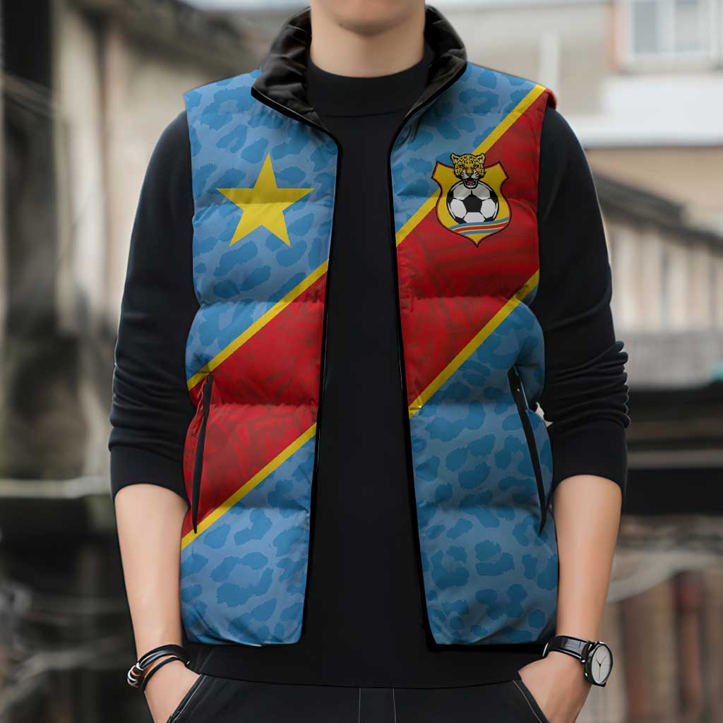 Custom DR Congo National Football Sleeveless Puffer Jacket Leopards Power - Wonder Print Shop