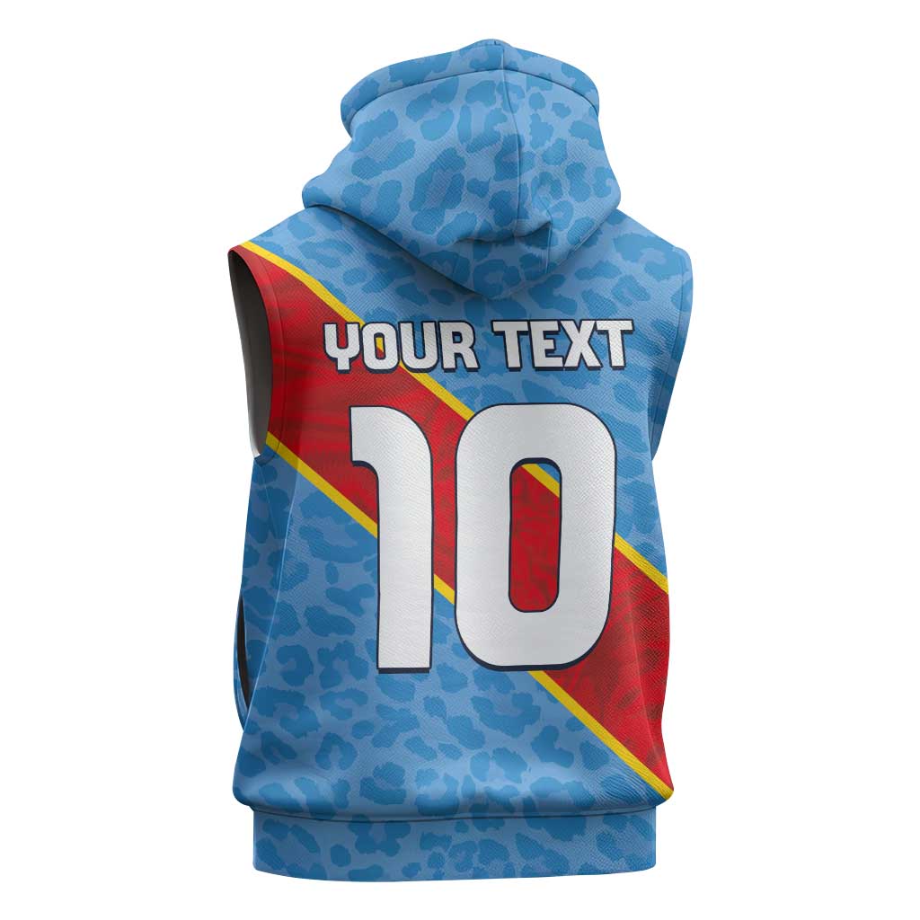 Custom DR Congo National Football Sleeveless Zip Hoodie Leopards Power - Wonder Print Shop