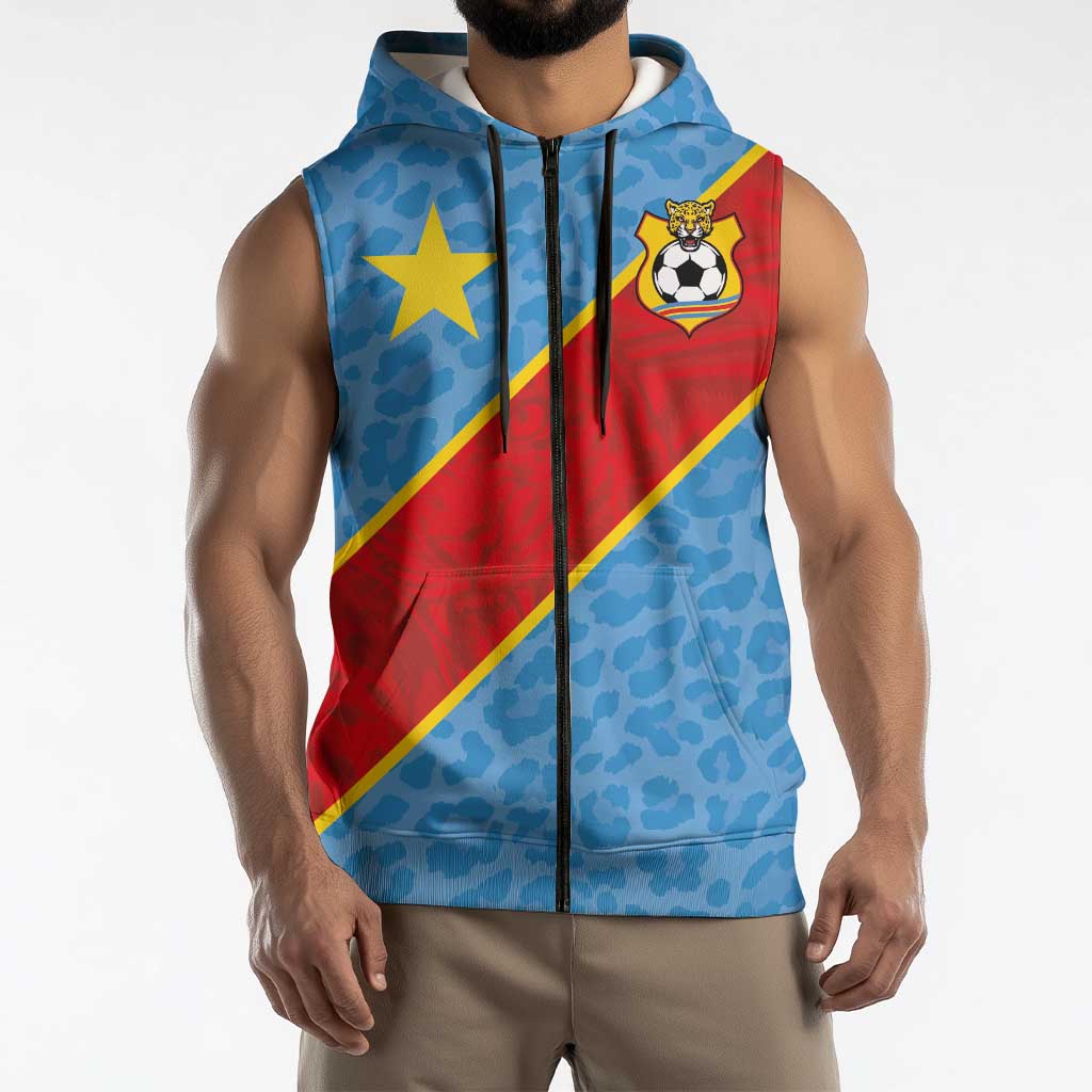 Custom DR Congo National Football Sleeveless Zip Hoodie Leopards Power - Wonder Print Shop
