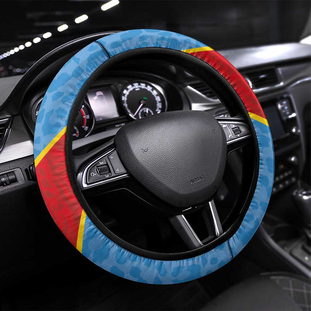 DR Congo National Football Steering Wheel Cover Leopards Power - Wonder Print Shop