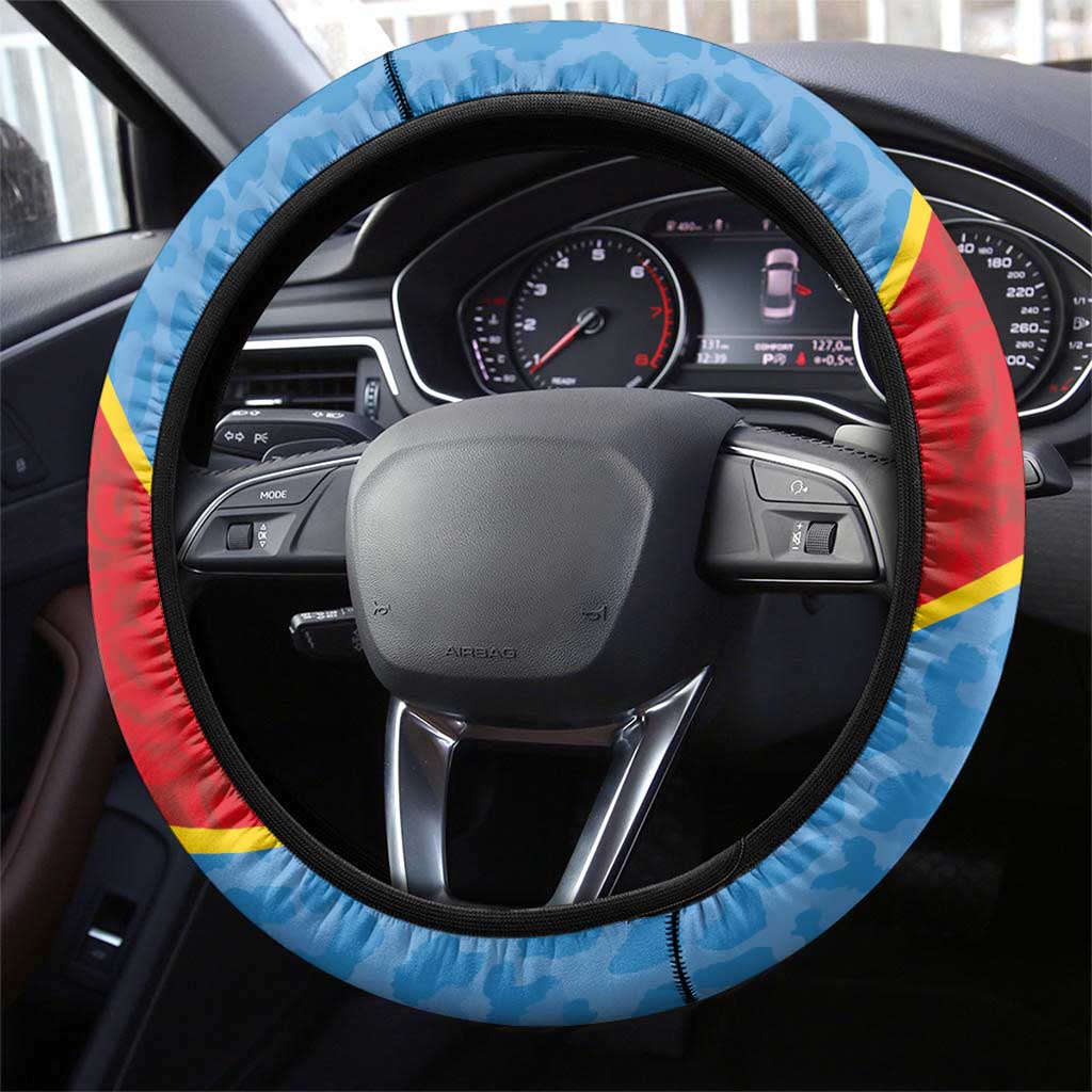 DR Congo National Football Steering Wheel Cover Leopards Power - Wonder Print Shop
