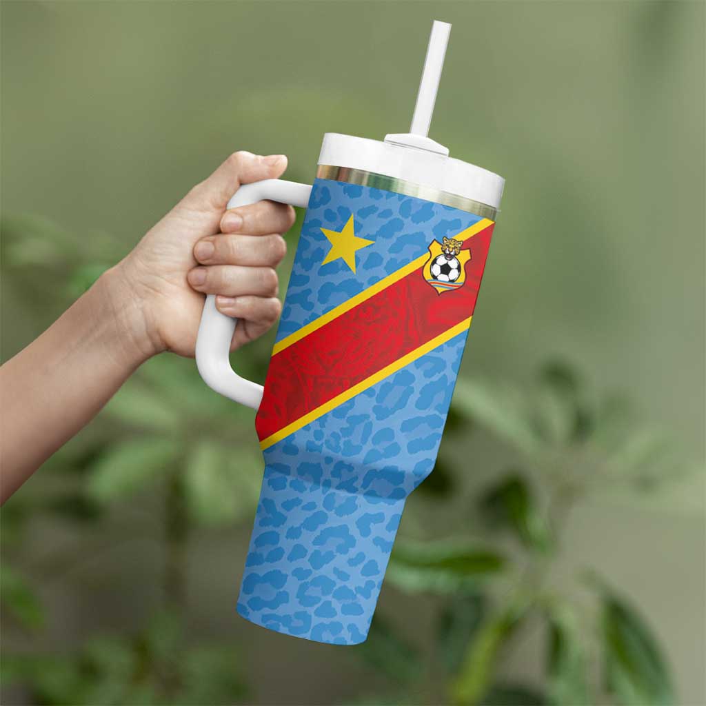 Custom DR Congo National Football Tumbler With Handle Leopards Power - Wonder Print Shop