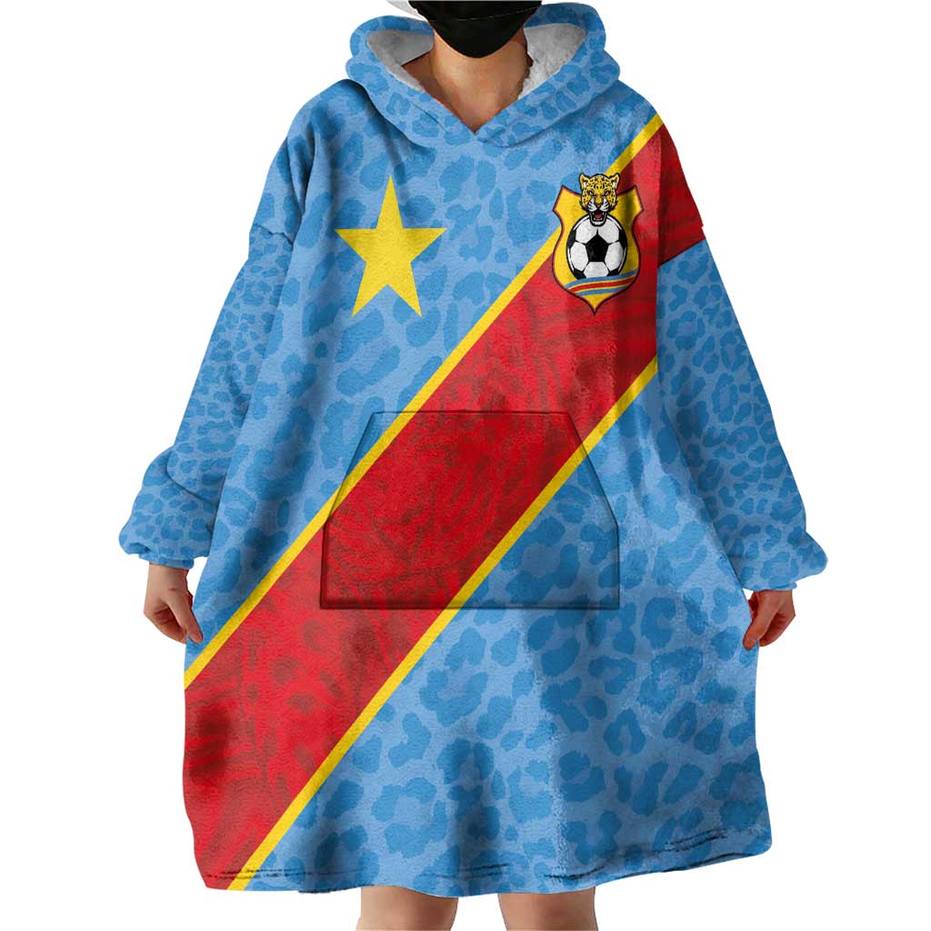 Custom DR Congo National Football Wearable Blanket Hoodie Leopards Power - Wonder Print Shop