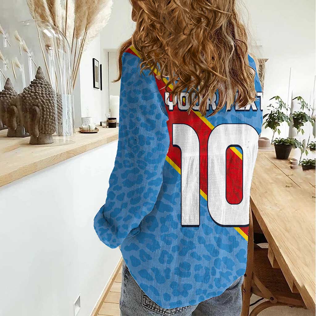 Custom DR Congo National Football Women Casual Shirt Leopards Power - Wonder Print Shop