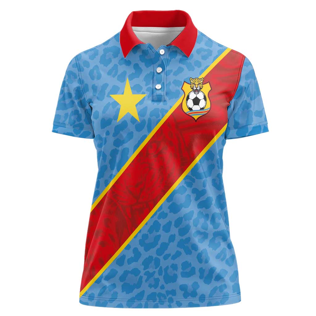 Custom DR Congo National Football Women Polo Shirt Leopards Power - Wonder Print Shop