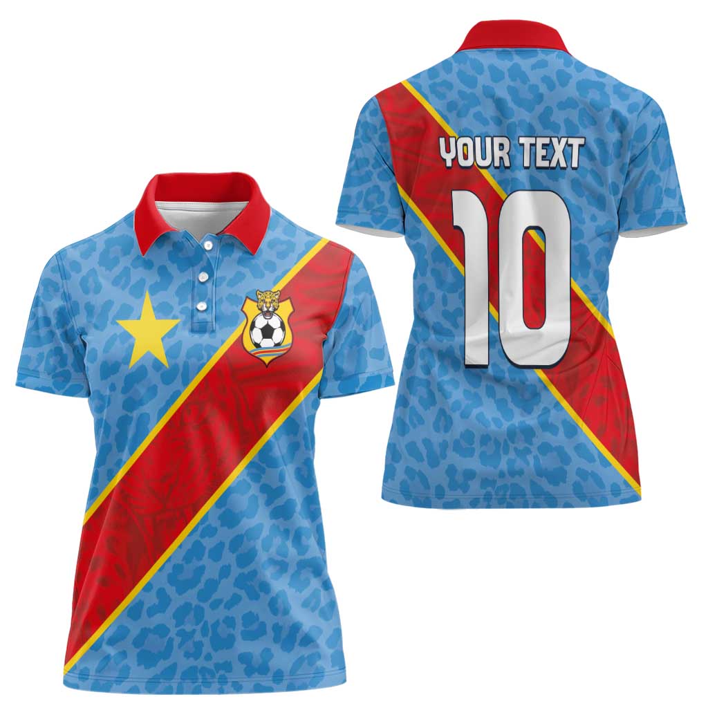 Custom DR Congo National Football Women Polo Shirt Leopards Power - Wonder Print Shop