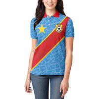 Custom DR Congo National Football Women Polo Shirt Leopards Power - Wonder Print Shop