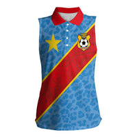 Custom DR Congo National Football Women Sleeveless Polo Shirt Leopards Power - Wonder Print Shop