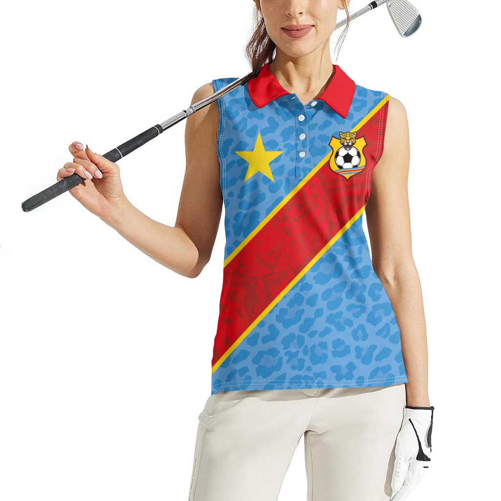Custom DR Congo National Football Women Sleeveless Polo Shirt Leopards Power - Wonder Print Shop