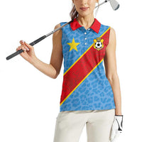 Custom DR Congo National Football Women Sleeveless Polo Shirt Leopards Power - Wonder Print Shop