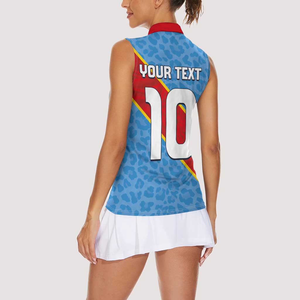 Custom DR Congo National Football Women Sleeveless Polo Shirt Leopards Power - Wonder Print Shop