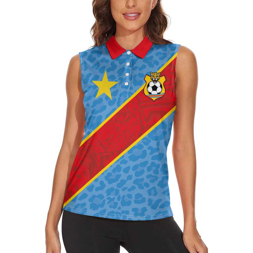 Custom DR Congo National Football Women Sleeveless Polo Shirt Leopards Power - Wonder Print Shop