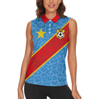 Custom DR Congo National Football Women Sleeveless Polo Shirt Leopards Power - Wonder Print Shop