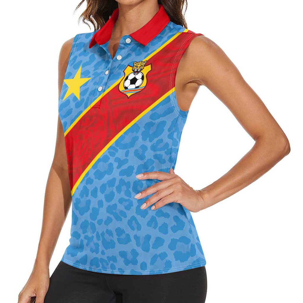 Custom DR Congo National Football Women Sleeveless Polo Shirt Leopards Power - Wonder Print Shop
