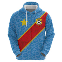 Custom DR Congo National Football Zip Hoodie Leopards Power - Wonder Print Shop