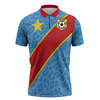 Custom DR Congo National Football Zipper Polo Shirt Leopards Power - Wonder Print Shop