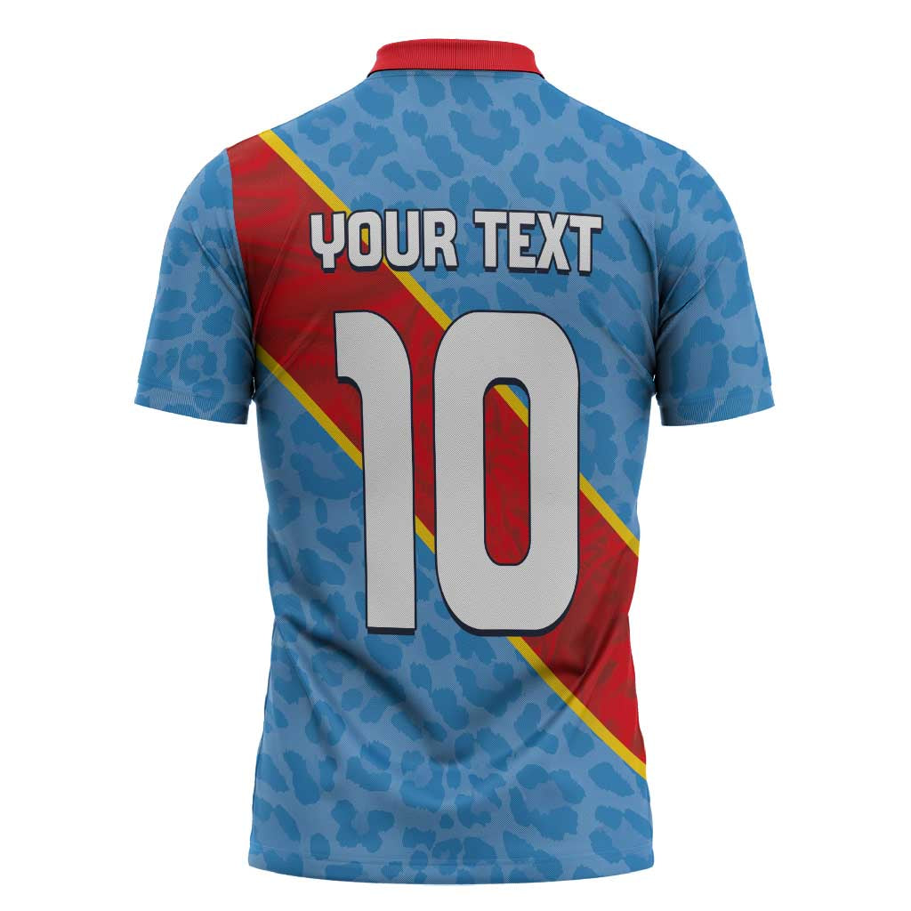Custom DR Congo National Football Zipper Polo Shirt Leopards Power - Wonder Print Shop