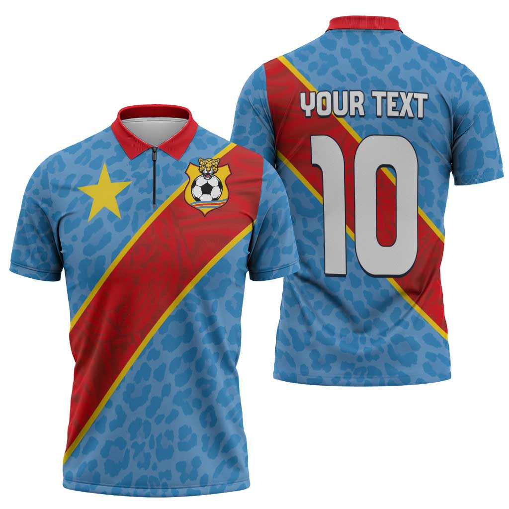 Custom DR Congo National Football Zipper Polo Shirt Leopards Power - Wonder Print Shop