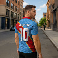Custom DR Congo National Football Zipper Polo Shirt Leopards Power - Wonder Print Shop