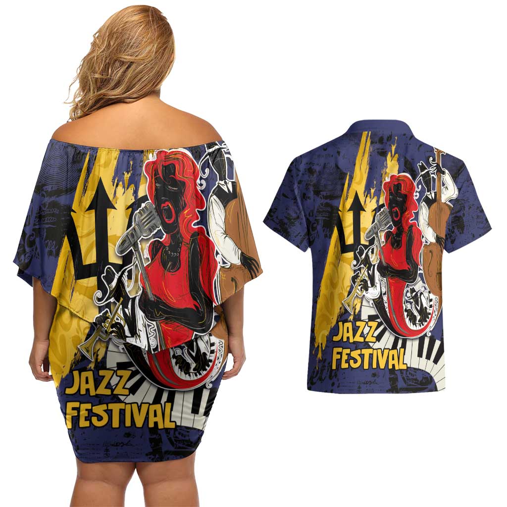 Barbados Jazz Festival - Abstract Jazz Art Couples Matching Off Shoulder Short Dress and Hawaiian Shirt
