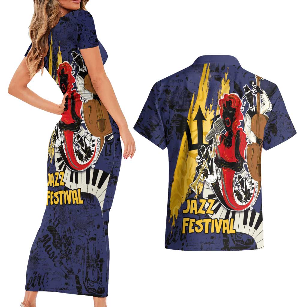 Barbados Jazz Festival - Abstract Jazz Art Couples Matching Short Sleeve Bodycon Dress and Hawaiian Shirt
