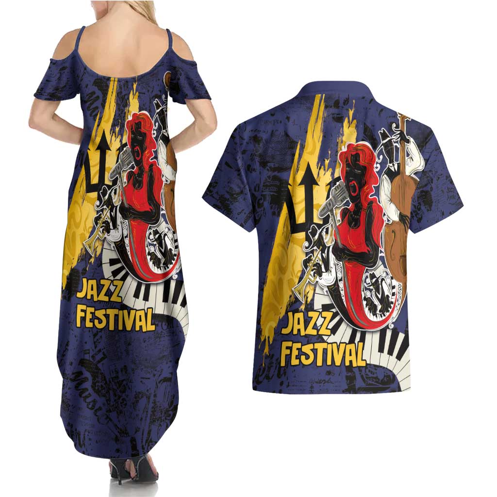 Barbados Jazz Festival - Abstract Jazz Art Couples Matching Summer Maxi Dress and Hawaiian Shirt