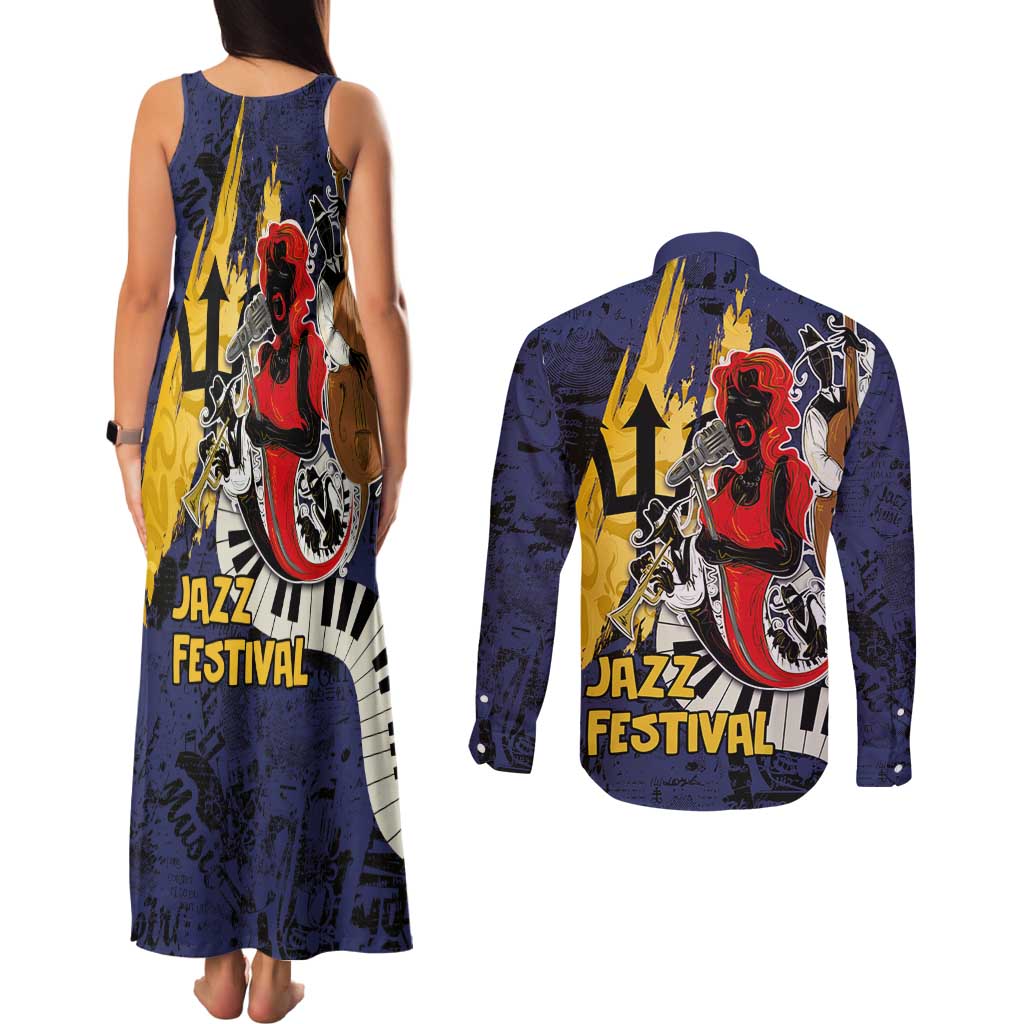 Barbados Jazz Festival - Abstract Jazz Art Couples Matching Tank Maxi Dress and Long Sleeve Button Shirt