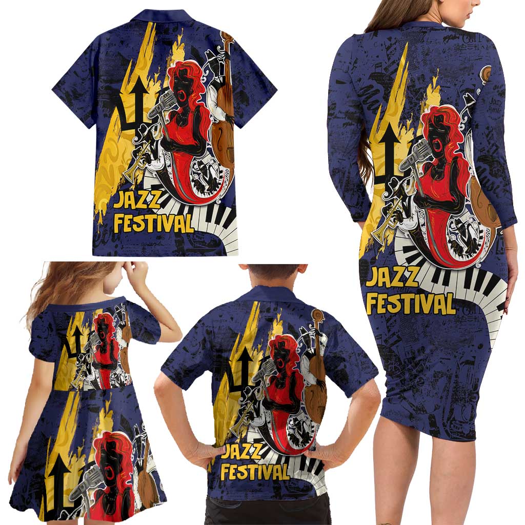 Barbados Jazz Festival - Abstract Jazz Art Family Matching Long Sleeve Bodycon Dress and Hawaiian Shirt - Wonder Print Shop
