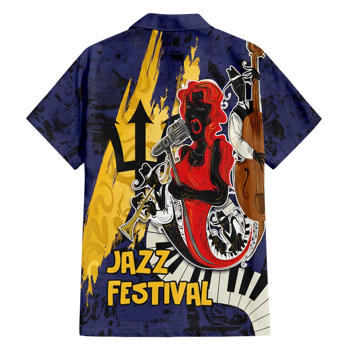 Barbados Jazz Festival - Abstract Jazz Art Family Matching Off The Shoulder Long Sleeve Dress and Hawaiian Shirt