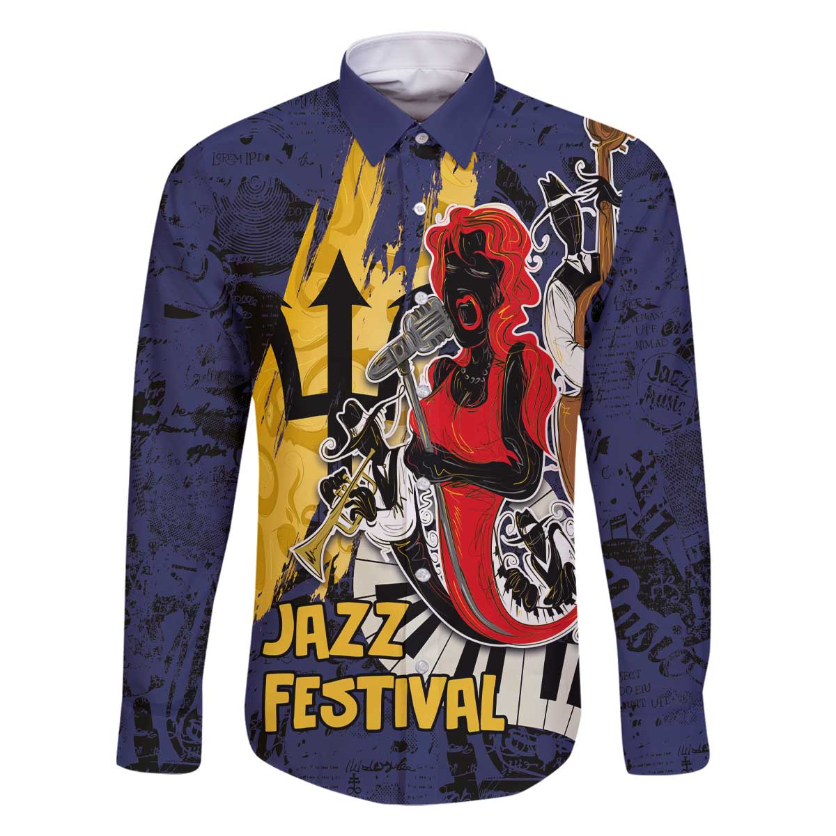 Barbados Jazz Festival - Abstract Jazz Art Family Matching Off The Shoulder Long Sleeve Dress and Hawaiian Shirt
