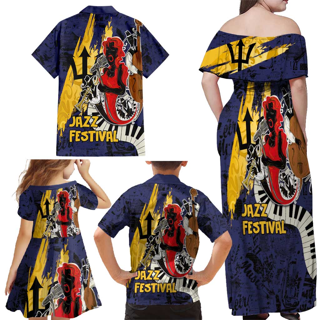 Barbados Jazz Festival - Abstract Jazz Art Family Matching Off Shoulder Maxi Dress and Hawaiian Shirt - Wonder Print Shop