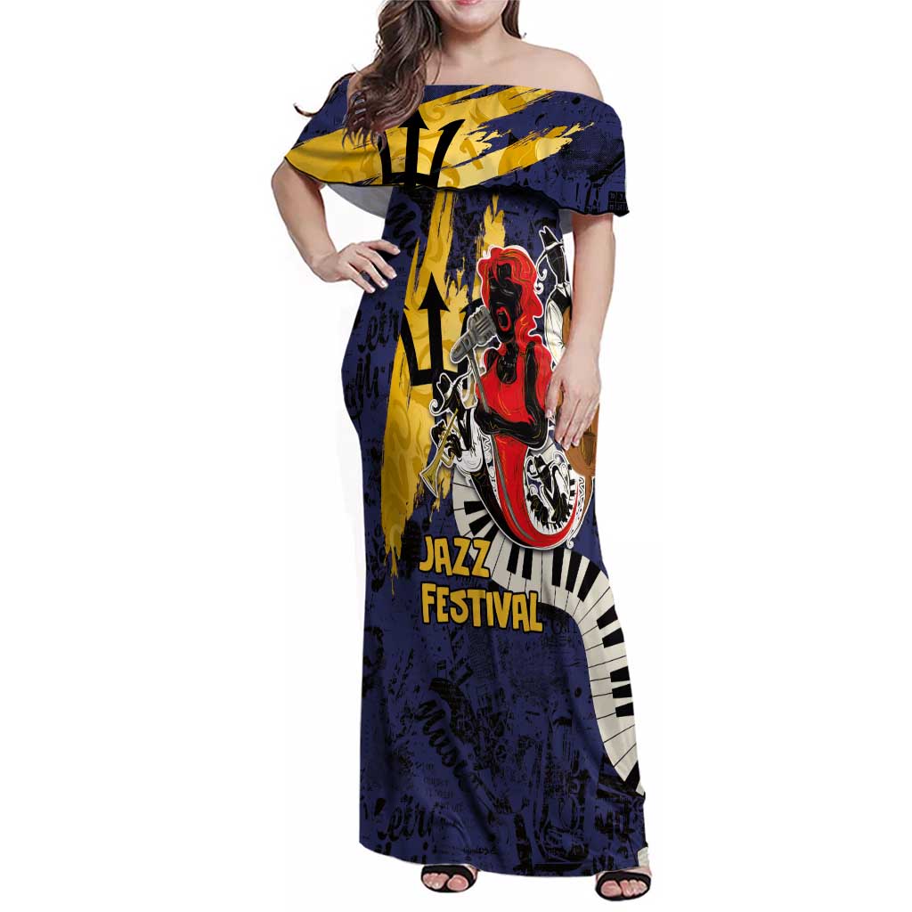 Barbados Jazz Festival - Abstract Jazz Art Family Matching Off Shoulder Maxi Dress and Hawaiian Shirt - Wonder Print Shop