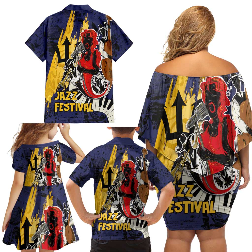 Barbados Jazz Festival - Abstract Jazz Art Family Matching Off Shoulder Short Dress and Hawaiian Shirt - Wonder Print Shop