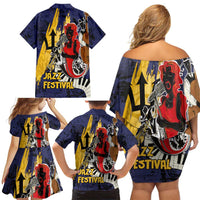 Barbados Jazz Festival - Abstract Jazz Art Family Matching Off Shoulder Short Dress and Hawaiian Shirt - Wonder Print Shop