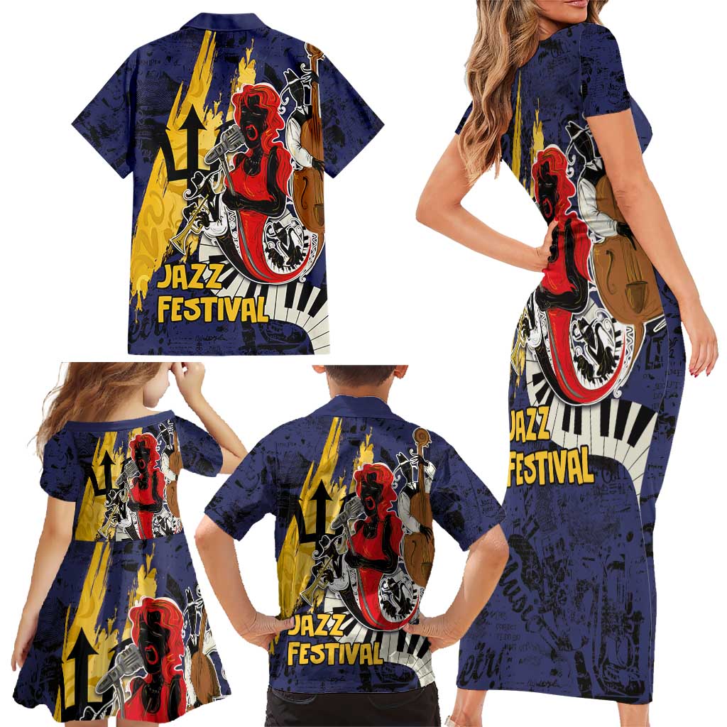 Barbados Jazz Festival - Abstract Jazz Art Family Matching Short Sleeve Bodycon Dress and Hawaiian Shirt - Wonder Print Shop