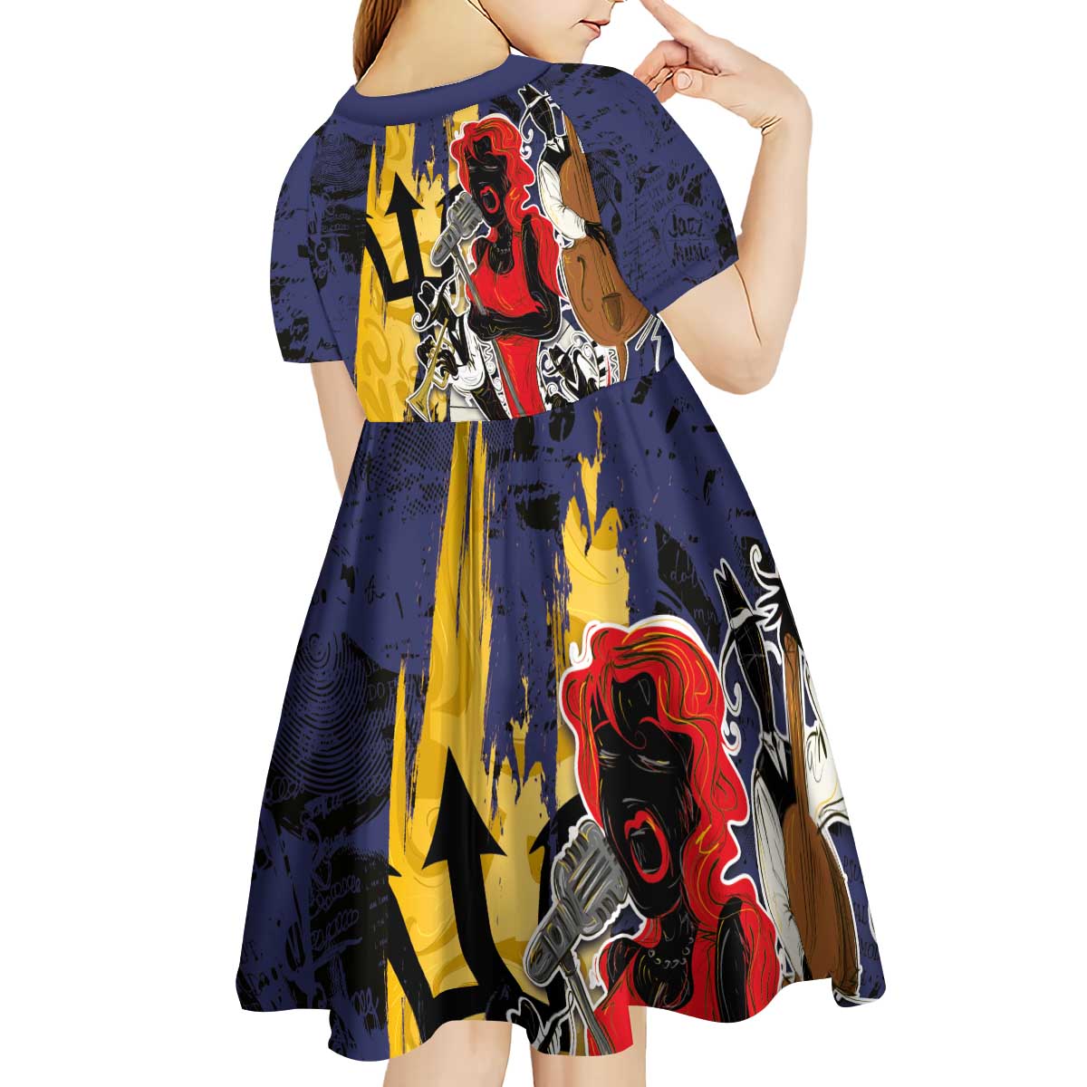 Barbados Jazz Festival - Abstract Jazz Art Kid Short Sleeve Dress - Wonder Print Shop