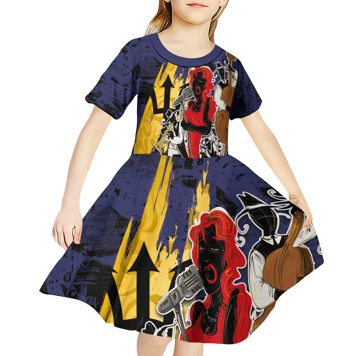 Barbados Jazz Festival - Abstract Jazz Art Kid Short Sleeve Dress - Wonder Print Shop