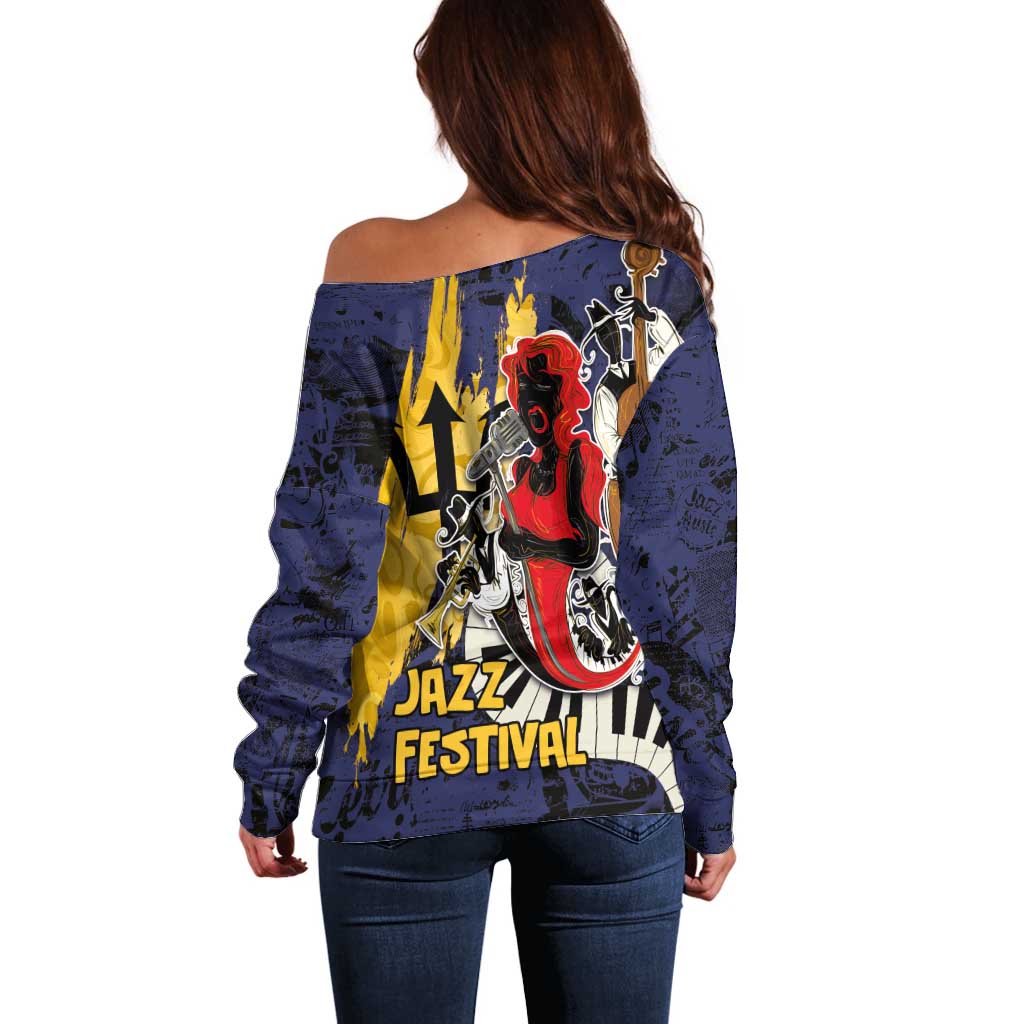 Barbados Jazz Festival - Abstract Jazz Art Off Shoulder Sweater - Wonder Print Shop