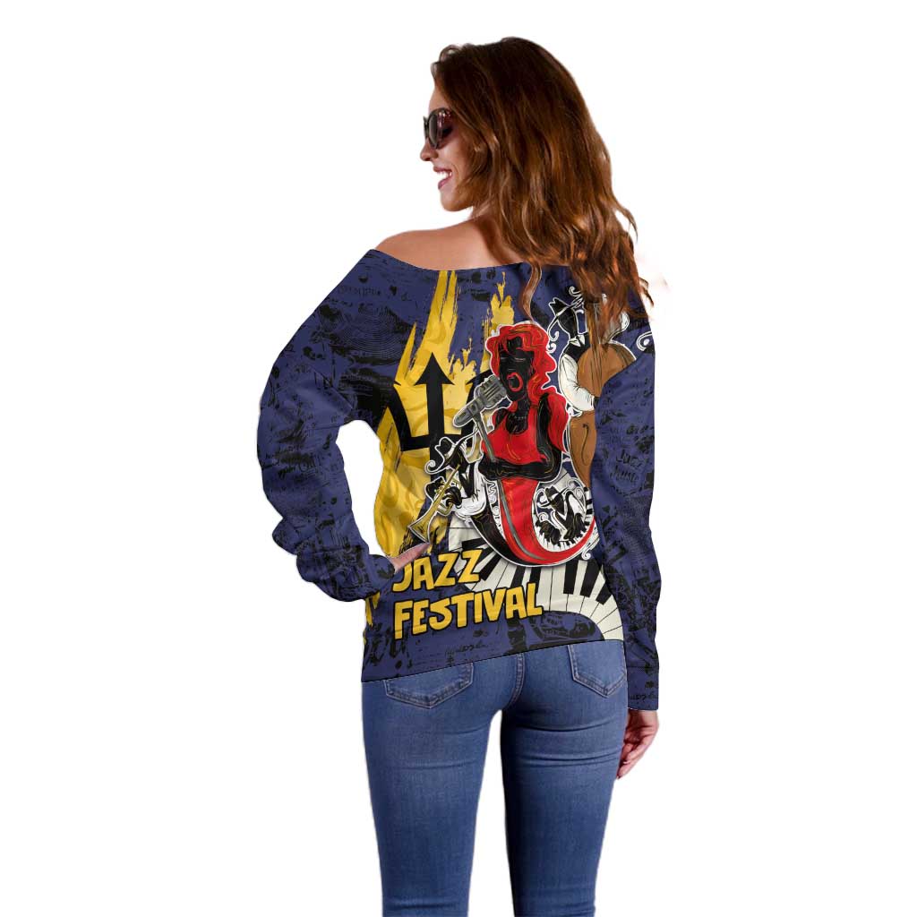 Barbados Jazz Festival - Abstract Jazz Art Off Shoulder Sweater - Wonder Print Shop
