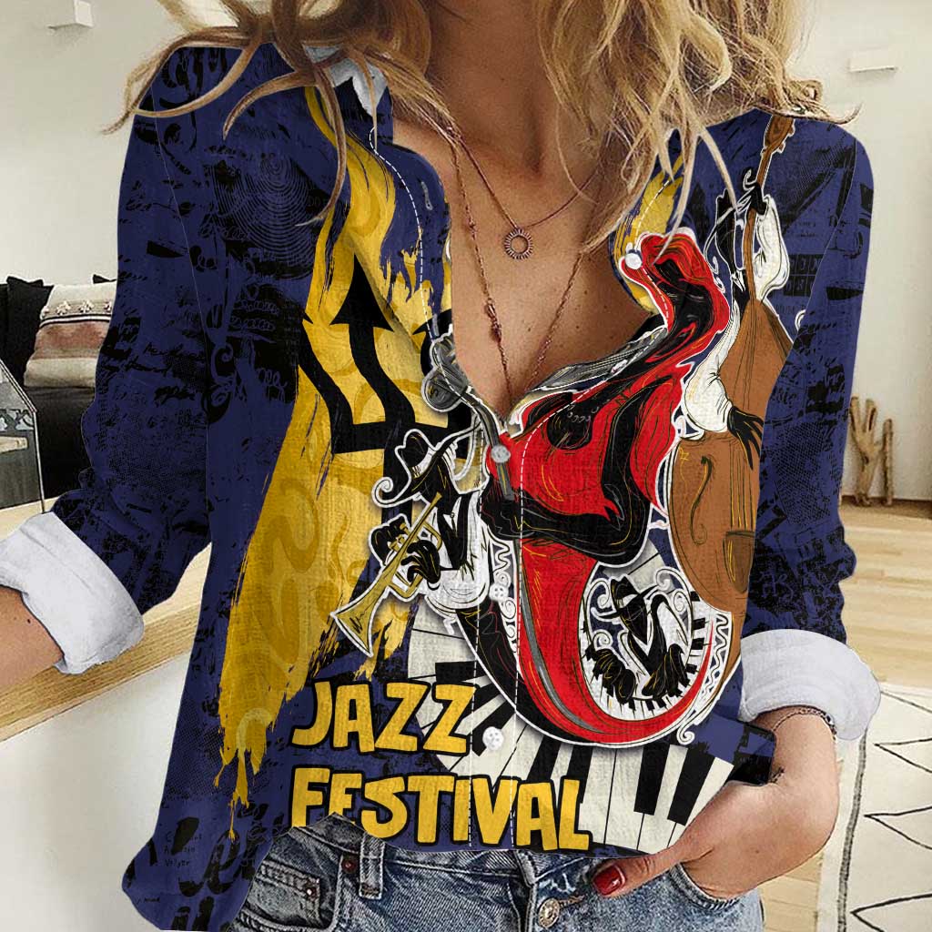 Barbados Jazz Festival - Abstract Jazz Art Women Casual Shirt - Wonder Print Shop