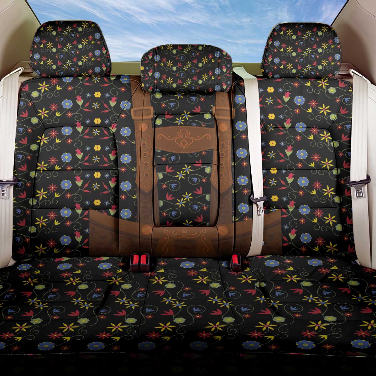 Traditional German Costume - Lederhosen Back Car Seat Cover Folk Floral Pattern Style - Wonder Print Shop