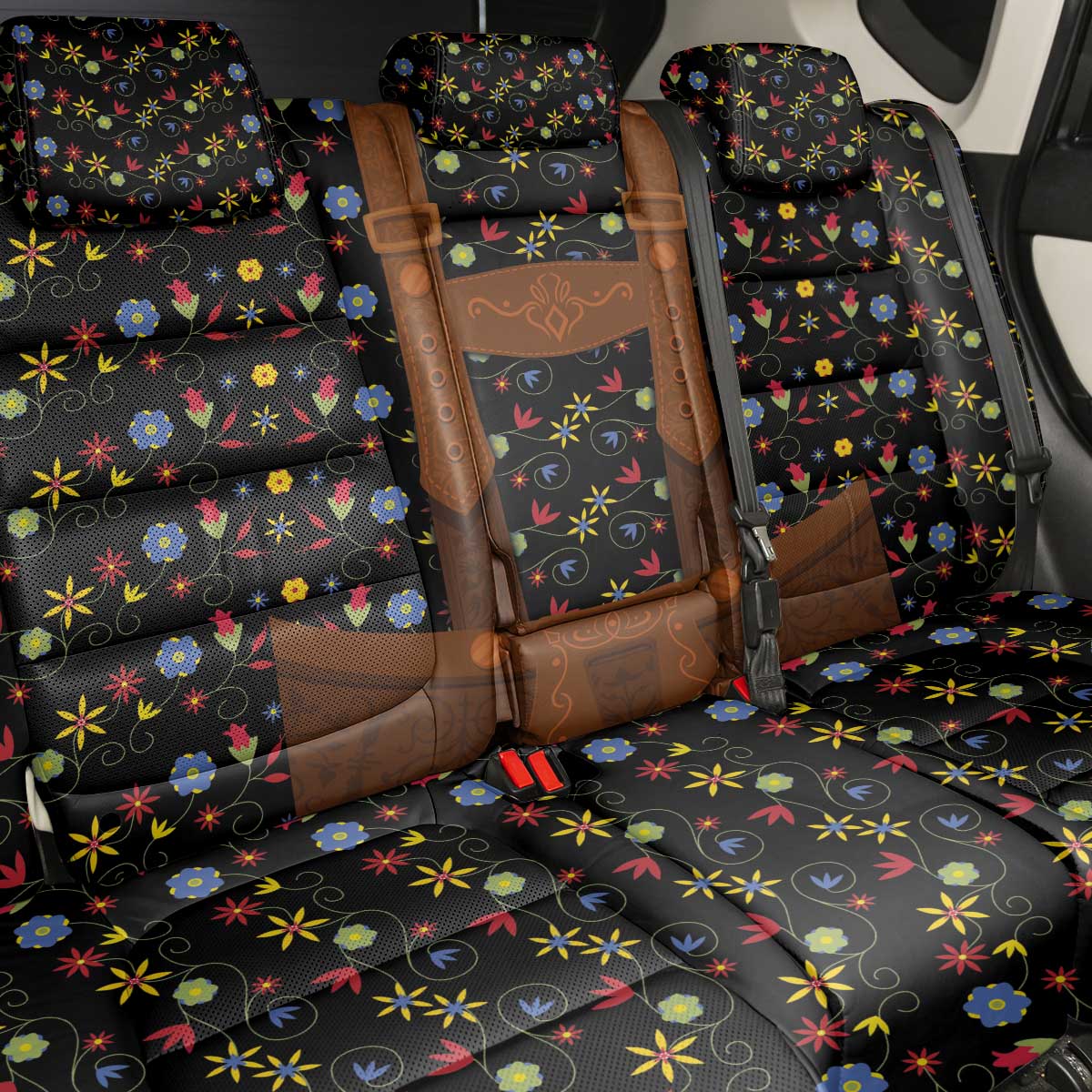 Traditional German Costume - Lederhosen Back Car Seat Cover Folk Floral Pattern Style - Wonder Print Shop