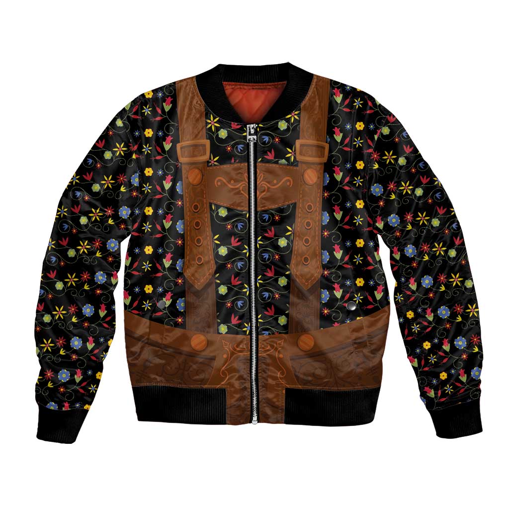 Traditional German Costume - Lederhosen Bomber Jacket Folk Floral Pattern Style - Wonder Print Shop