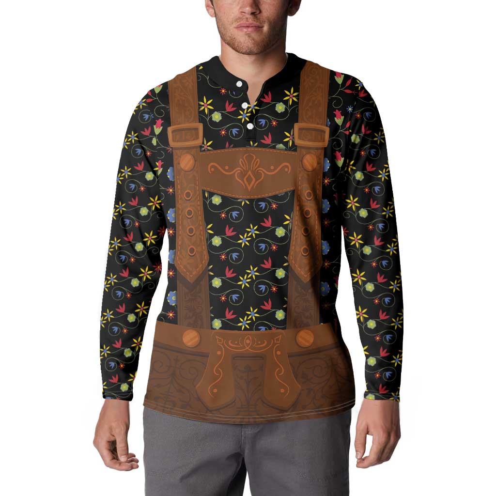 Traditional German Costume - Lederhosen Button Sweatshirt Folk Floral Pattern Style - Wonder Print Shop
