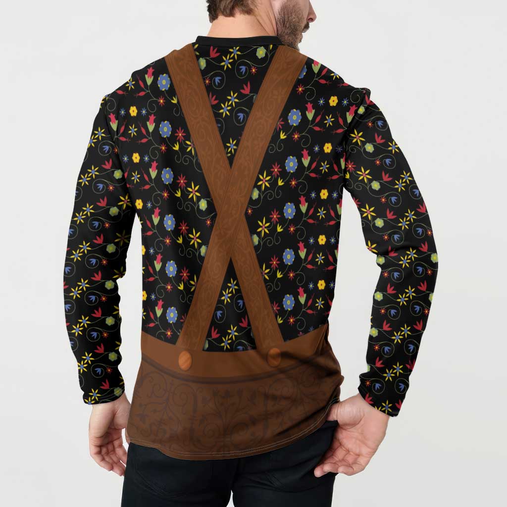 Traditional German Costume - Lederhosen Button Sweatshirt Folk Floral Pattern Style - Wonder Print Shop