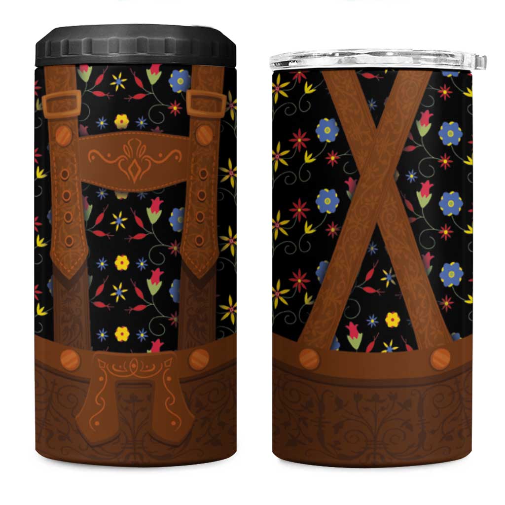 Traditional German Costume - Lederhosen 4 in 1 Can Cooler Tumbler Folk Floral Pattern Style - Wonder Print Shop