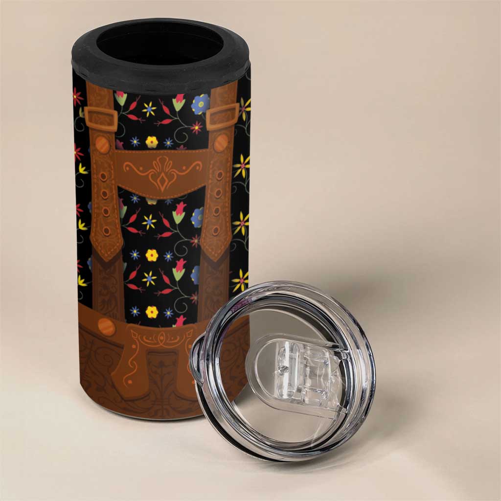 Traditional German Costume - Lederhosen 4 in 1 Can Cooler Tumbler Folk Floral Pattern Style - Wonder Print Shop